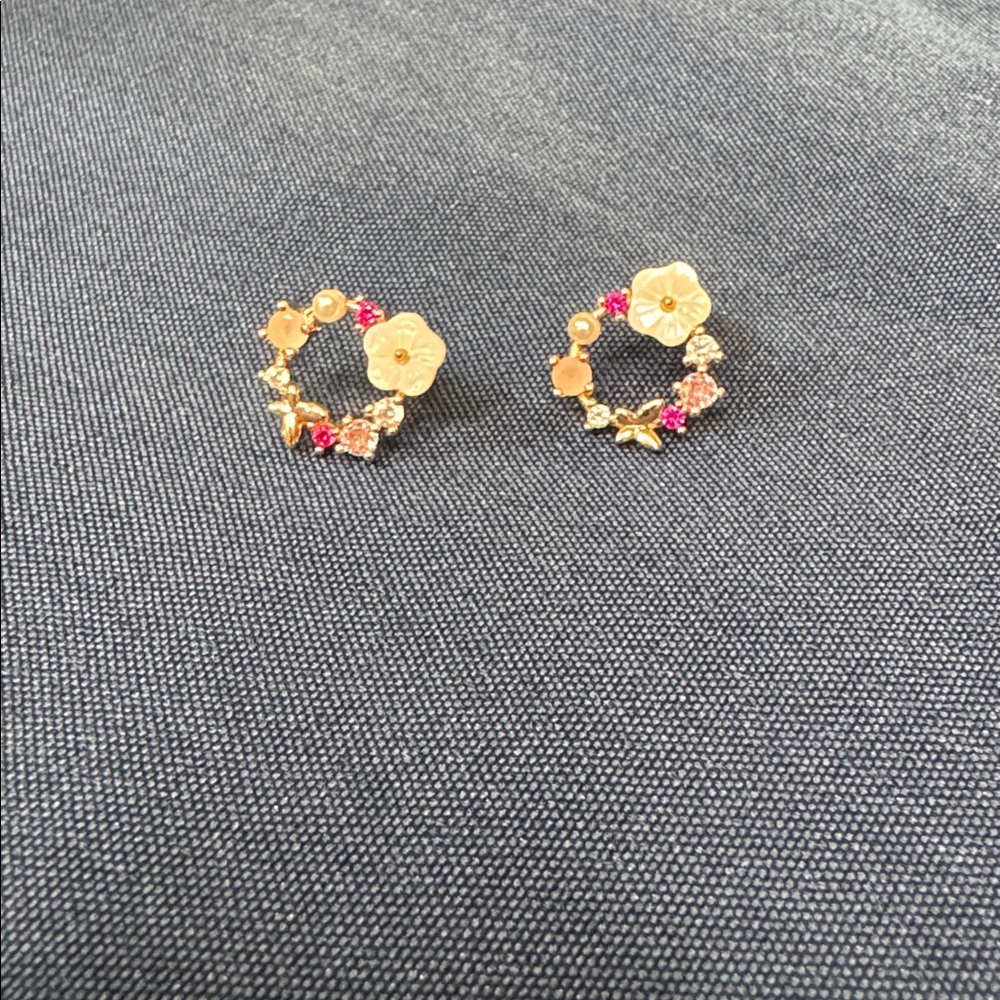 Pretty Floral Gold and Pink Earrings